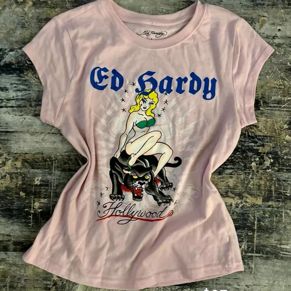 Ed Hardy Light Pink Hollywood Graphic Tee